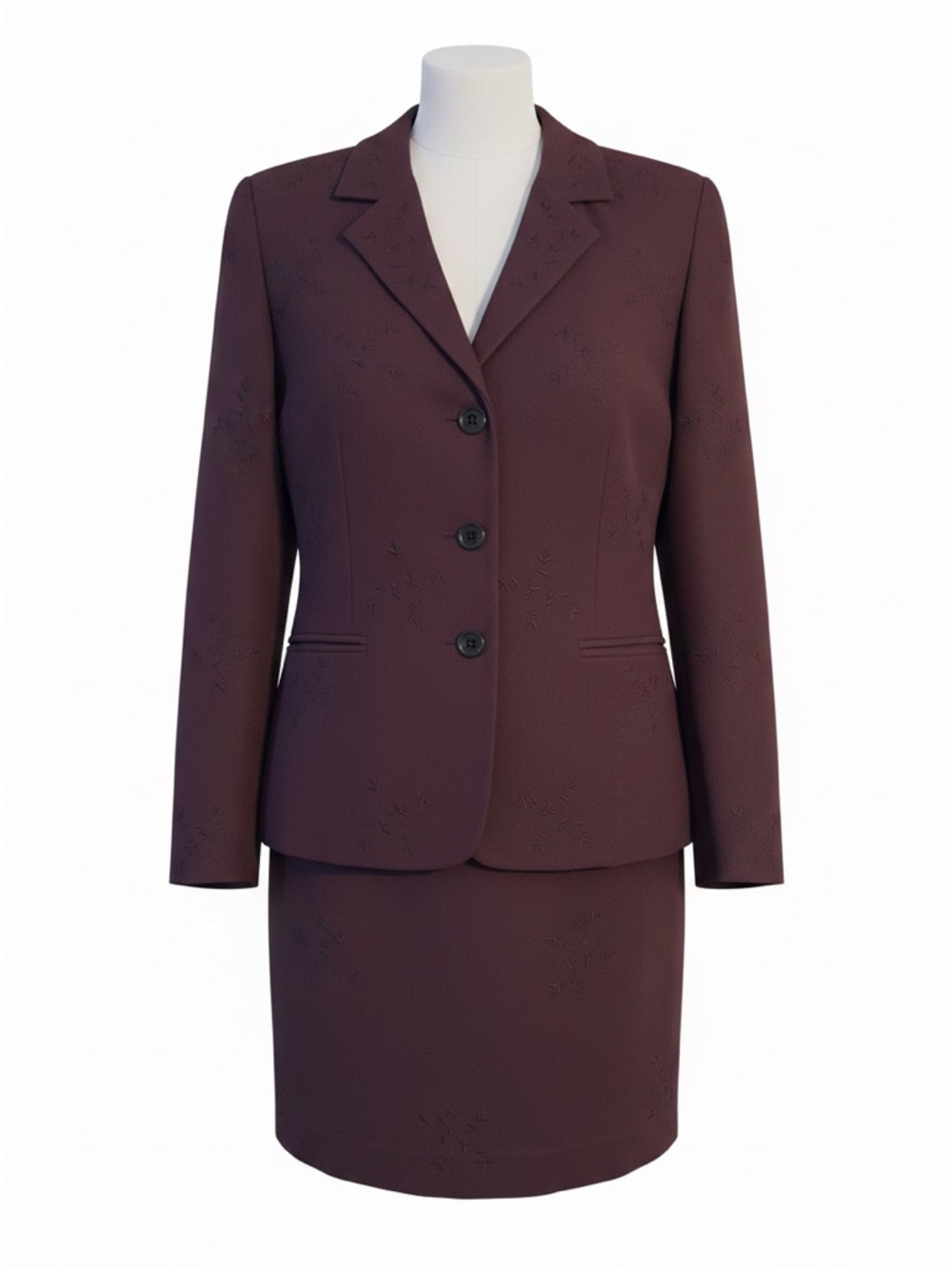 Women's Plum Three-Button Notch-Collar Blazer and Skirt